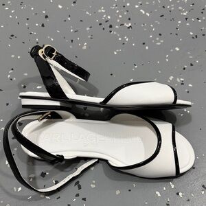 Karl Lagerfeld White Sandals with Black Patent Trim and Ankle Strap